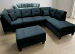 Reversible Fabric Sectional Sofa with Ottoman in Black 1012 - Image 3