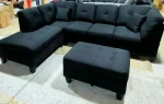 Reversible Fabric Sectional Sofa with Ottoman in Black 1012 - Image 2