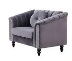 Grey Velvet 3PC Sofa Set with Throw Pillows 1361 - Image 3