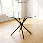 Round Tempered Clear Glass Dining Table with 4 Black Chairs IF-1429/5053 - Image 3