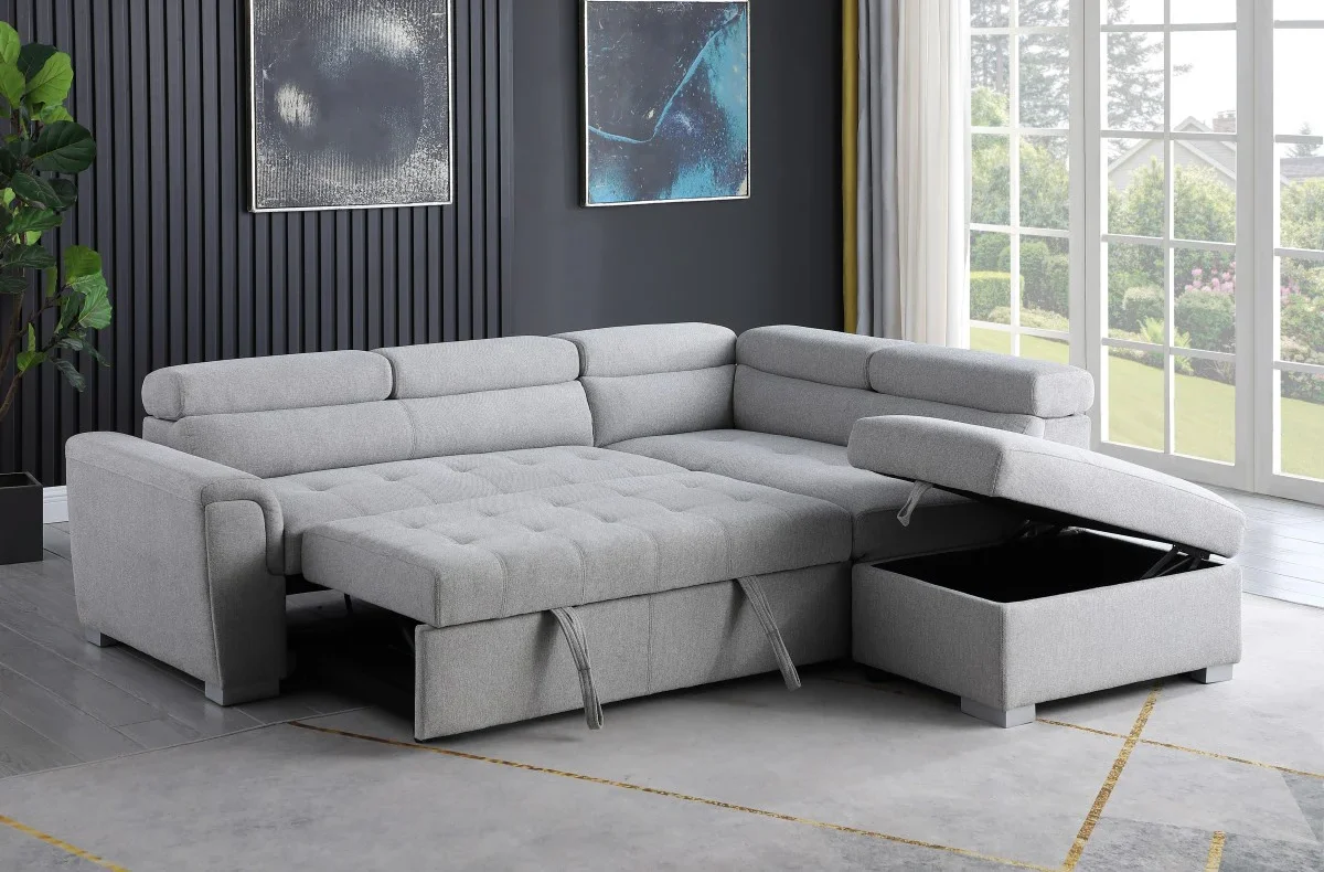 1624509b57951ab144375d222452ff93 Grey Fabric Sleeper Bed With Storage Ottoman KF7019 - Image 1