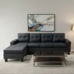 Reversible Black Faux Leather Sectional Sofa 2022