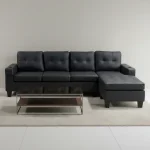 Reversible Black Faux Leather Sectional Sofa 2022 - Image 2