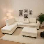 White Soft PU Reversible Sectional Sofa with Drop Down Tray & Stoage Ottoman 2406 - Image 3