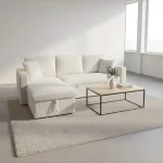 Cream Corduroy Fabric Reversible Sectional Sofa Bed 2508 - Image 2