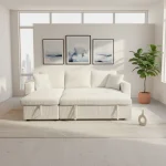 Cream Corduroy Fabric Reversible Sectional Sofa Bed 2508 - Image 3