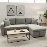 Light Grey Corduroy Fabric Reversible Sectional Sofa Bed 2508 - Image 2