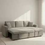 Light Grey Corduroy Fabric Reversible Sectional Sofa Bed 2508 - Image 3