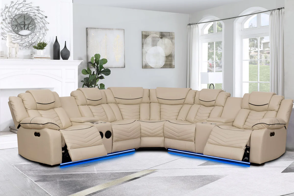 638469572228590727___BEIGELow Rick Sectional Recliner Sofa - Beige Air Leather - Image 1