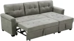 Grey Linen Fabric Reversible Sectional Sofa Bed With USB Port 721 - Image 3