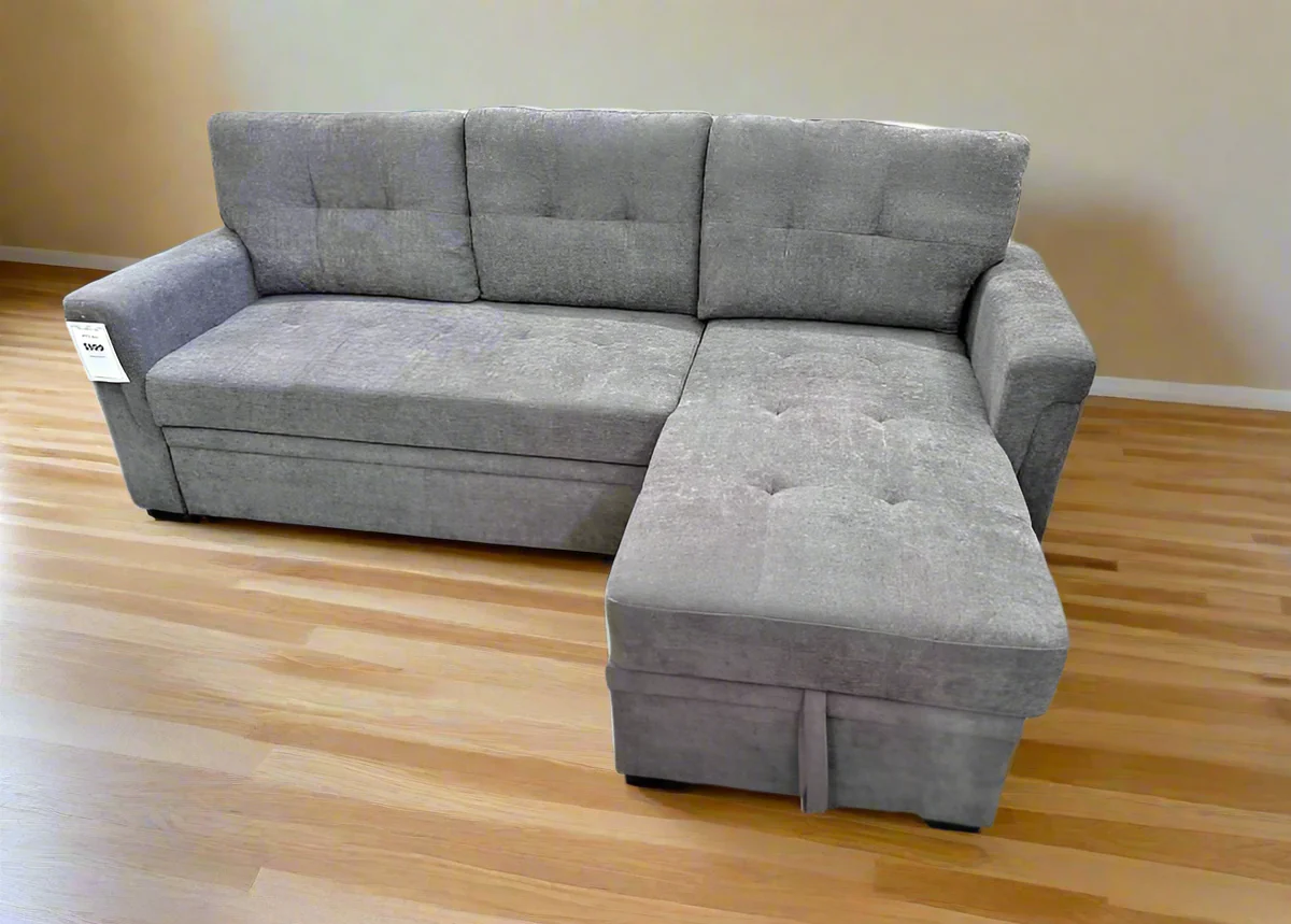 731sofabed Grey Linen Fabric Reversible Sectional Sofa Bed With USB Port 721 - Image 1