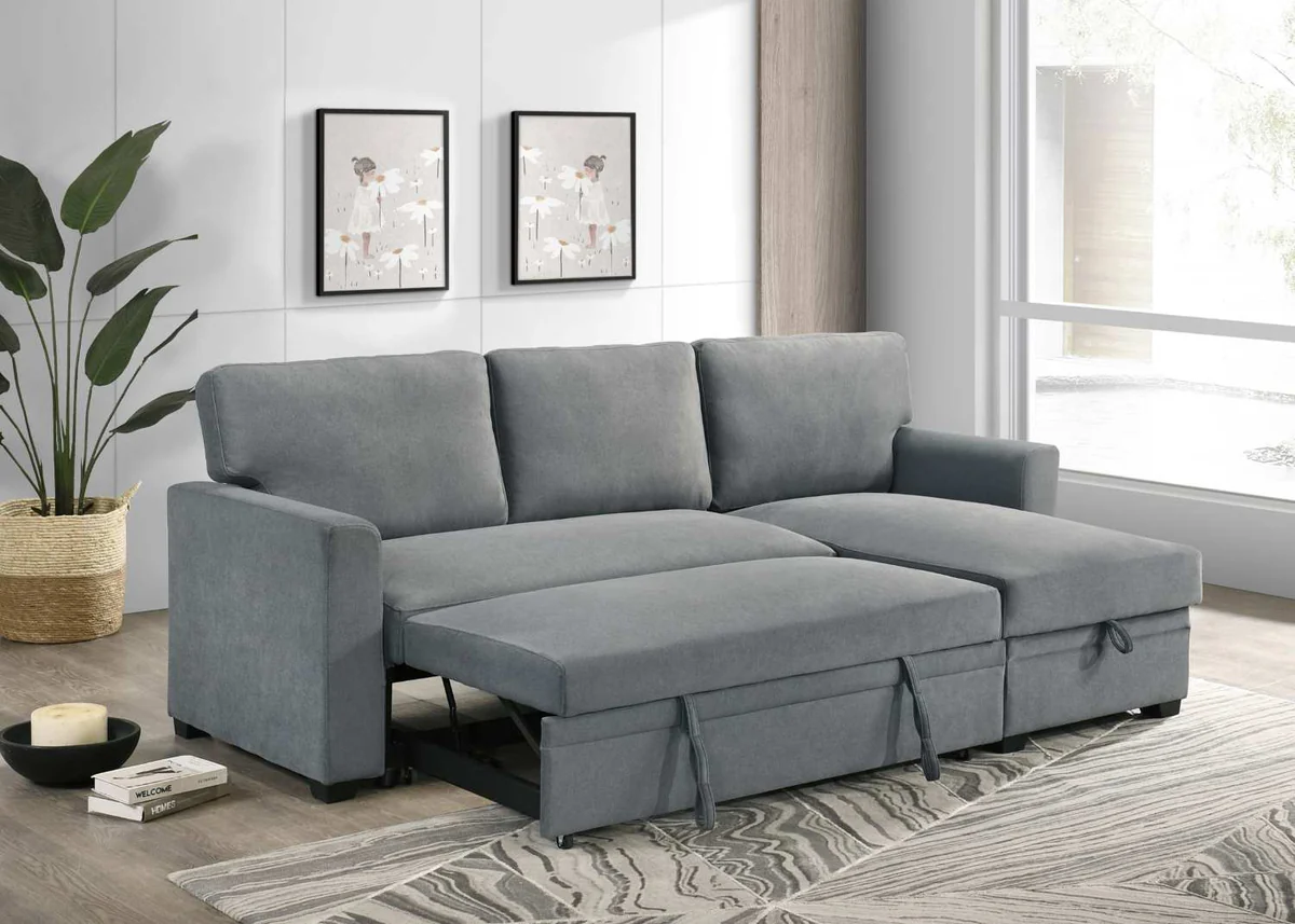 Ariadne-Grey-Fabric-Reversible-Sectional-Sofa-Bed-99073_05393742-c913-46b8-92c5-3c1672dfda8f Ariadne Grey Fabric Reversible Sectional Sofa Bed 99073 - Image 1