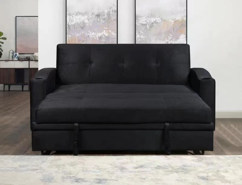 Ashley1 Ashley Black Velvet Sofa Bed - Image 1
