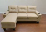 Beige PU Reversible Sectional Sofa with Cup Holder 2217 - Image 2
