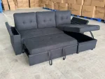 Black Fabric Reversible Sofa Bed with USB Charger & Cup Holders 712A - Image 2