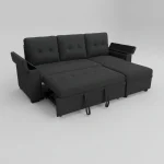 Black Fabric Reversible Sofa Bed with USB Charger & Cup Holders 712A - Image 3