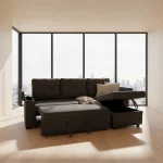 Black Fabric Reversible Sofa Bed with USB Charger & Cup Holders 712A