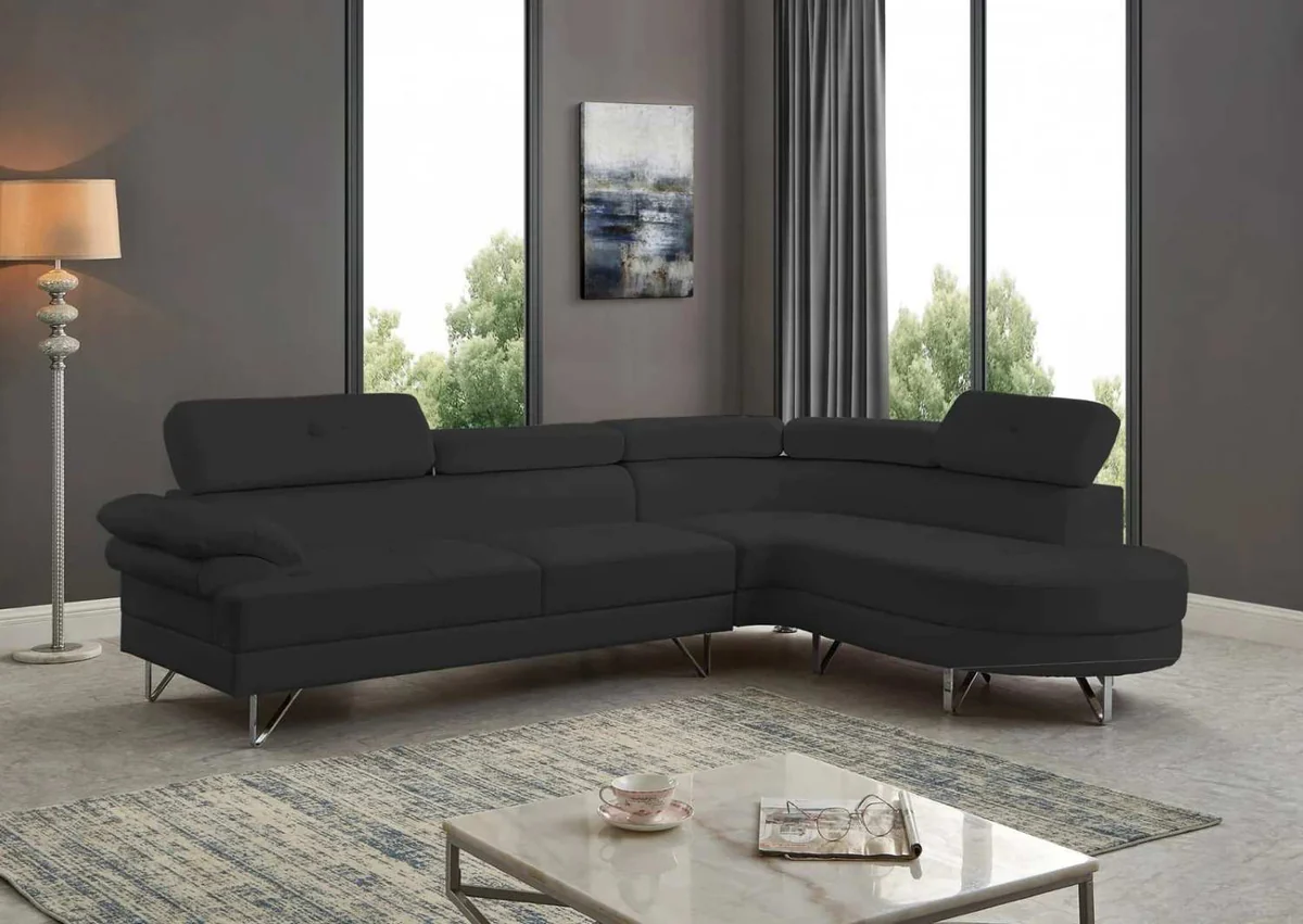 Black-PU-Sectional-Sofa-With-Adjustable-Headrest-7200 Black PU Sectional Sofa With Adjustable Headrest 7200 - Image 1