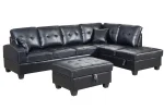 Black PU Sectional Sofa With Storage Chaise & Ottoman 5312 - Image 2