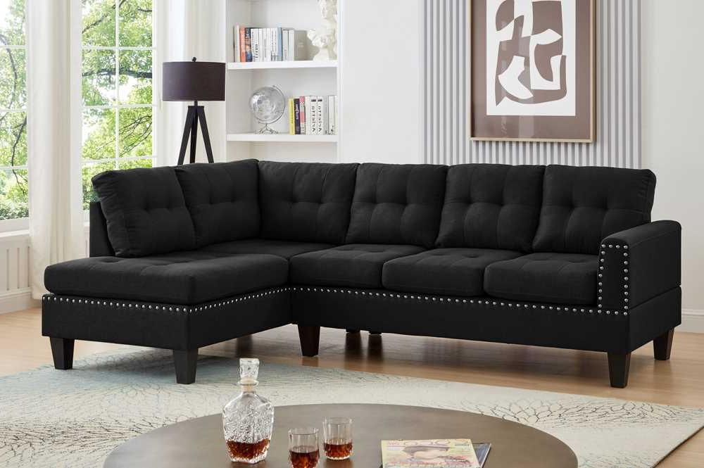 Black-Reversible-Sectional-Sofa-With-Nailhead-Trim-1234_457aea11-17f5-4ada-ae21-3dc8ab5647ea Black Reversible Sectional Sofa With Nailhead Trim 1234 - Image 1