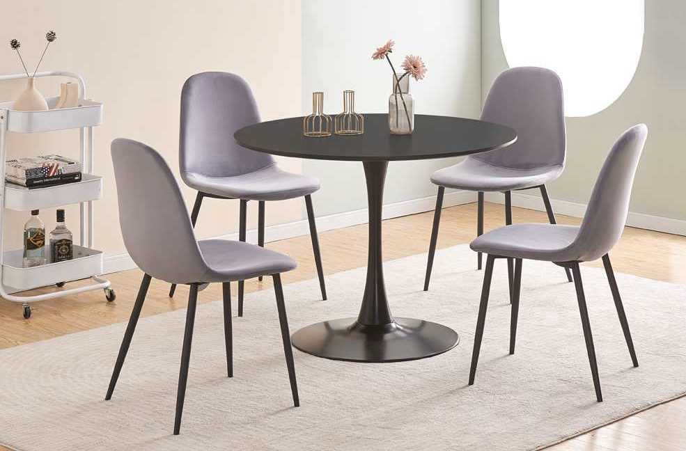 Black-Round-Dining-Table-With-4-Grey-Chairs-T3810-T215 Black Round Dining Table With 4 Grey Chairs T 3810 / T 215 - Image 1