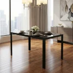Black Tempered Glass Dining Table with 4 Black Chairs 5053 - Image 4