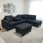 Black Reversible Sectional Sofa with Drop Down Tray & Storage Ottoman 2401 - Image 3