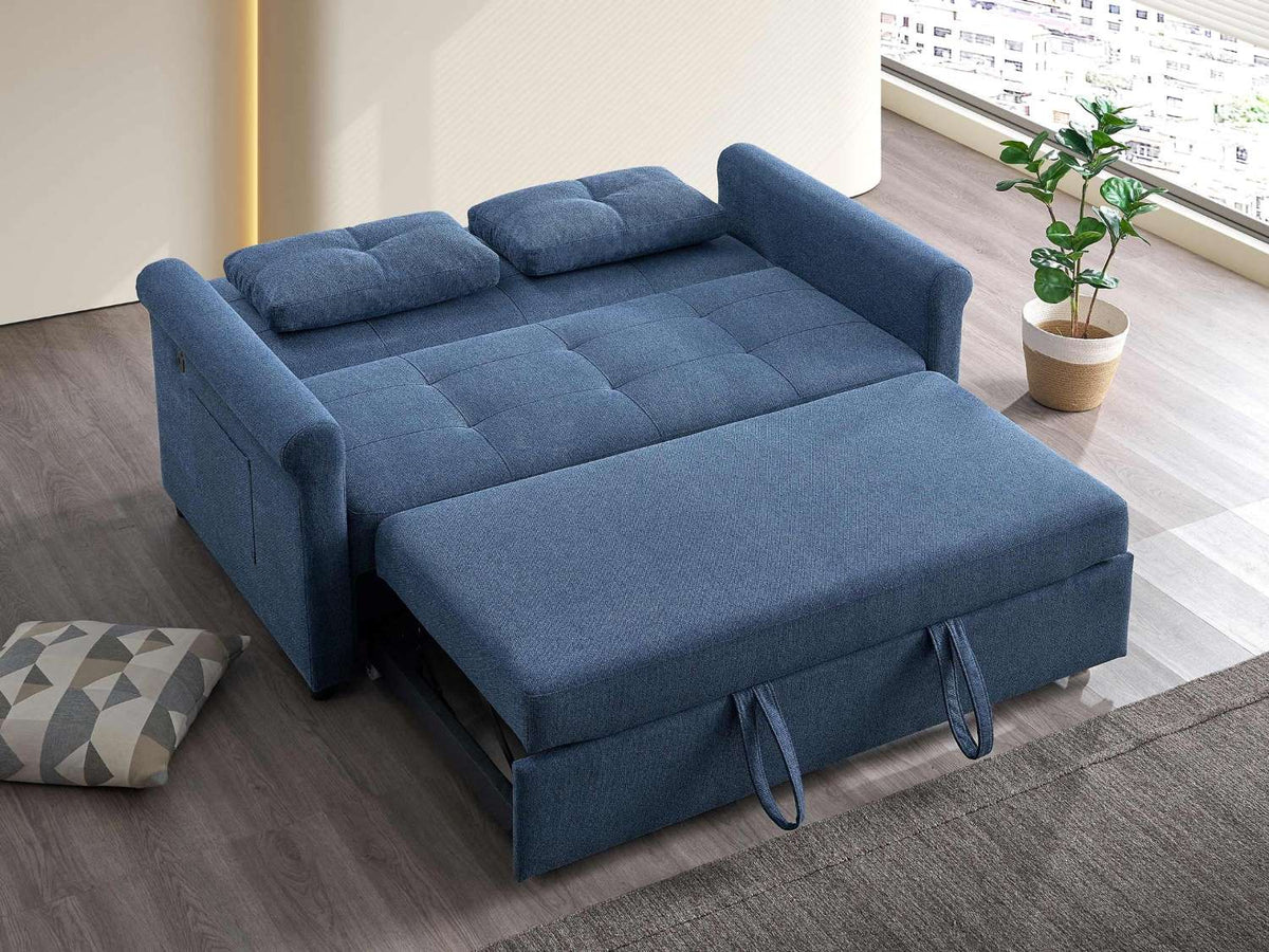Blue_-Fabric-_Sofa-_Bed-_with_-3_-Levels_-Adjustable-_Backrest-_9047-_64_16411e07-a707-4586-a585-f09d2ce9bd8e Blue Fabric Sofa Bed with 3 Levels Adjustable Backrest 9047 64" - Image 1