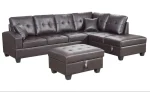 Brown PU Sectional Sofa With Storage Chaise & Ottoman 5312