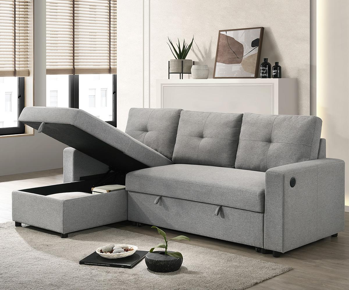 CeilloGreyReversibleSectionalSofaBedWithStorageChaiseRAW002 Ceillo Grey Reversible Sectional Sofa Bed With Storage Chaise RAW002 - Image 1