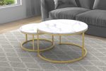 White Round Coffee Table With Brushed Gold Finish Base 5503 - Image 2
