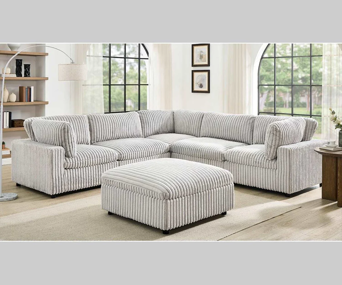 Colton-Mink-Fabric-Modular-Sectional-Light-Grey-8989 Colton Mink Fabric Modular Sectional With Ottoman Light Grey 8989 - Image 1