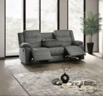 Comfort Grey Velvet Corduroy Fabric Manual Recliner Sofa Set 3665 - Image 3