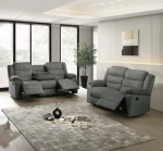 Comfort Grey Velvet Corduroy Fabric Manual Recliner Sofa Set 3665 - Image 2