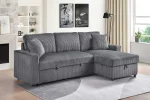 Corduroy Grey Fabric Brecker Reversible Sectional Sofa Bed 99080