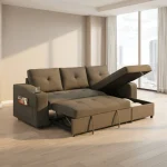 Decker Espresso Grey Fabric Reversible Sectional Sofa Bed 99034 - Image 3