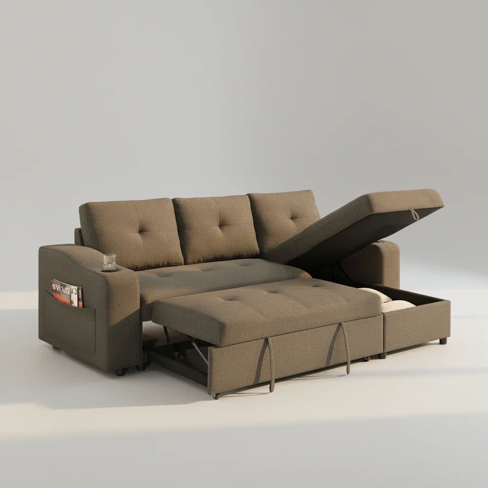 DeckerEspressoGreyFabricReversibleSectionalSofaBed99034 Decker Espresso Grey Fabric Reversible Sectional Sofa Bed 99034 - Image 1
