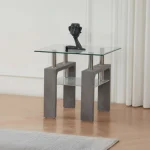 Glass Coffee Table Set With Grey Faux Marble Legs 2061 - Image 2