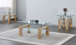 Glass Coffee Table With Light Natural Wood Finish Legs 2062