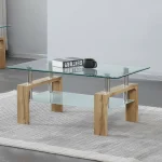 Glass Coffee Table With Light Natural Wood Finish Legs 2062 - Image 2