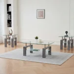 Glass Coffee Table Set With Grey Faux Marble Legs 2061 - Image 3