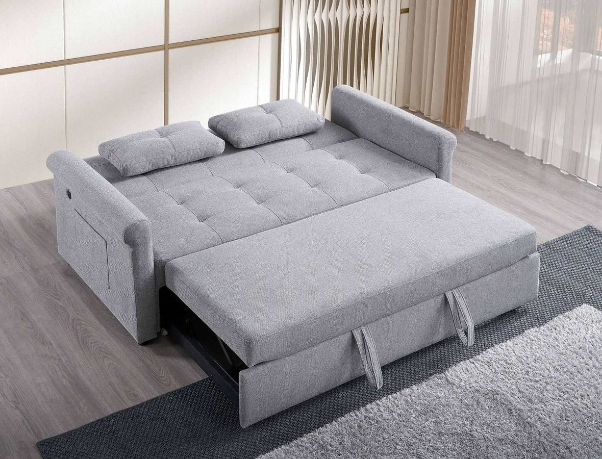 Grey-Fabric-Sofa-Bed-9046-74_8eabdb10-6797-4fe5-9cf4-264ae8e77ce4 Grey Fabric Sofa Bed With Built-in Charging Station 9046 (74") - Image 1