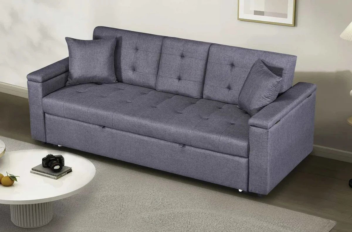 Grey-Fabric-Sofa-Bed-with-Drop-Down-Tray-Cup-Holders211 Grey Fabric Sofa Bed with Drop Down Tray - Cup Holders 211 - Image 1