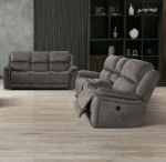 Grey Fabric Power Recliner Set With Cup Holders 8148
