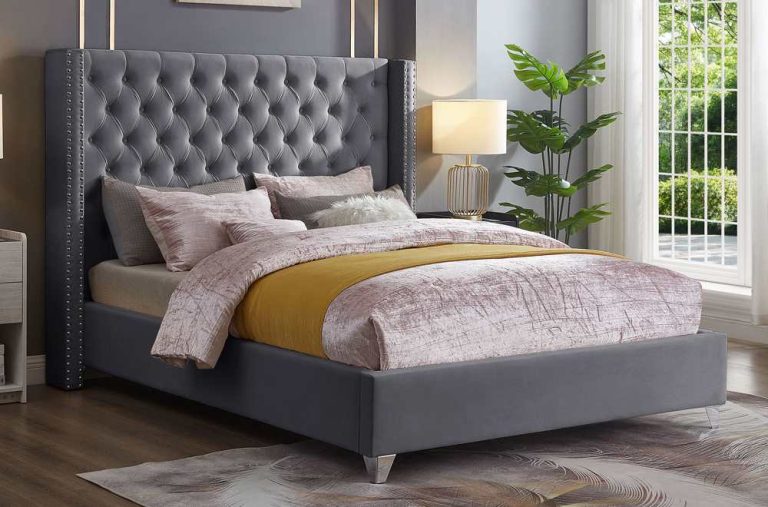 Grey Platform Tufted Bed 2380 – Sunrise Furniture