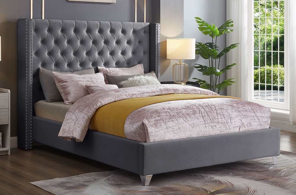 GreyPlatformTuftedBed2380 Grey Platform Tufted Bed 2380 - Image 1