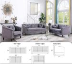 Grey Velvet 3PC Sofa Set with Throw Pillows 1361 - Image 4