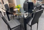 Black Tempered Glass Dining Table with 4 Black Chairs 5053