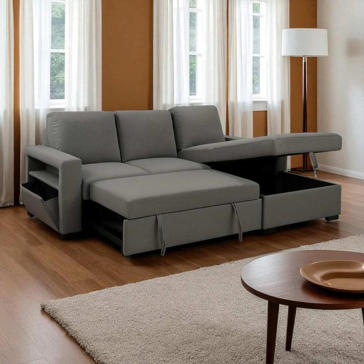 Julie-Reversible-Grey-Fabric-Sofa-Bed Julie Reversible Grey Fabric Sofa Bed - Image 1