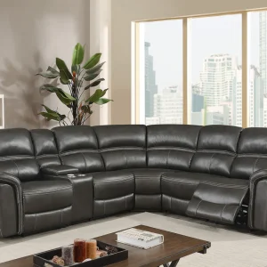 Lousiana Grey Leathaire Power Reclining Sectional Sofa 8299A 9 ( OPEN BOX )